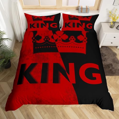 Erosebridal King Crown Duvet Cover Set - Vintage Red & Black