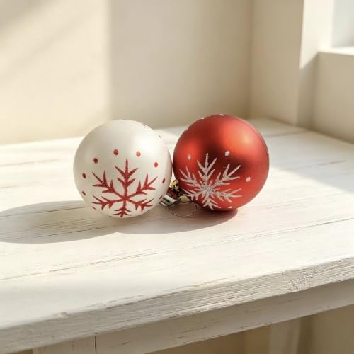 Christmas Shatterproof Ornament Balls - Red & White, 6cm & 3cm, Holiday Decorations
