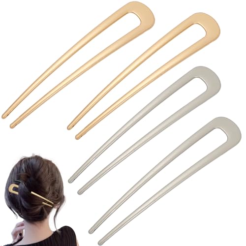 PRAVICS U-Shaped French Hair Pins for Thick Hair, 4Pcs Metal Updo Clips