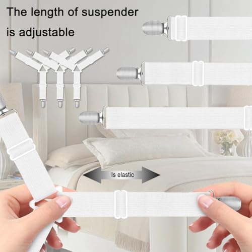 Adjustable Fitted Bed Sheet Straps - Non-Slip Corner Clips for Twin to King