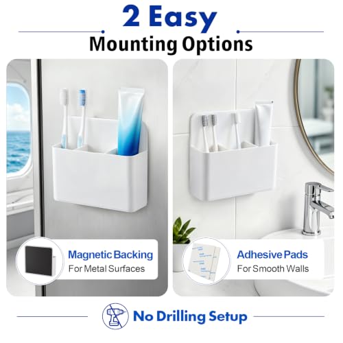 AgePlace White Magnetic Toothbrush Holder, 2 Pack for Cruise Cabins