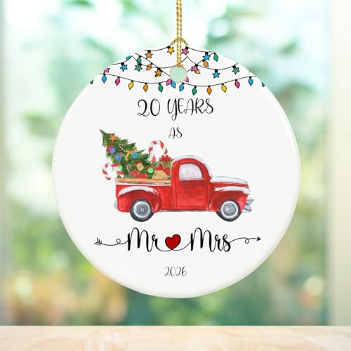 5 Year Anniversary Ornament 2026 - Mr & Mrs Gift, Ceramic Decor, Double-Sided, Gold String