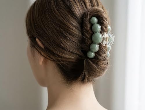 Faux Pearl Hair Claw Clips Set - Green Non-Slip Jaw Clips for Thick Hair