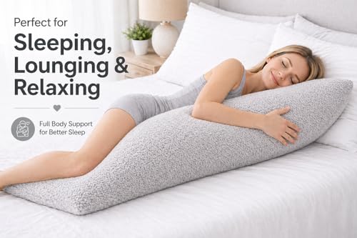 Reafort Silver Grey Sherpa Body Pillow Cover 21"x54" with Zipper