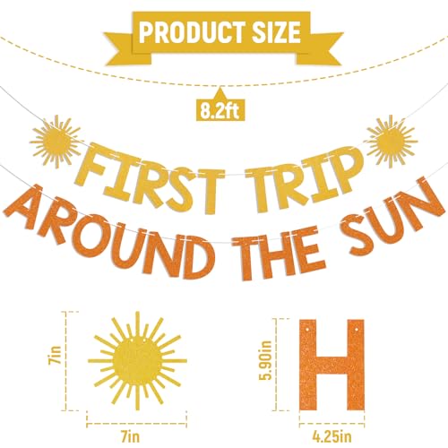 First Trip Around the Sun 1st Birthday Banner - Gold Orange Boho Sunshine