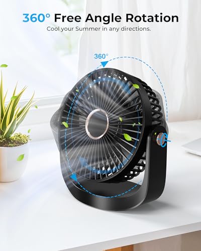 DoHome Portable Desk Fan, 3000mAh Rechargeable Table Fan with Night Light
