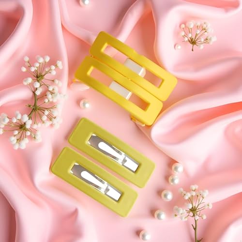 DPWOUM 4Pcs Yellow Matte Square Hair Clips for Women and Girls