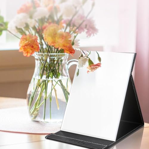 DUcare Portable Folding Table Mirror - 6x8 Inch Black Makeup Mirror with Adjustable Stand