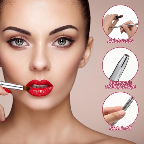 HJZHII 2 Pack Retractable Lip Brush Double-Ended Makeup Brush Silver