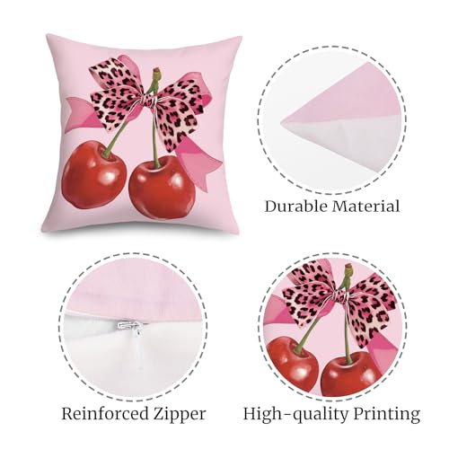 Set of 2 Pink Bow Leopard Velvet Throw Pillow Covers - 18x18