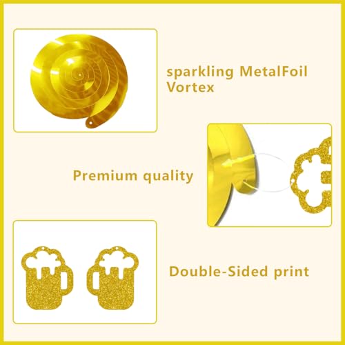 Beer Party Decorations - Gold Glitter Hanging Swirls & Streamers