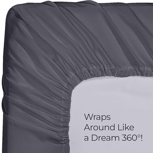 Twin XL Fitted Sheet Set, 2 Pack, 15 Inch Deep Pocket, Grey