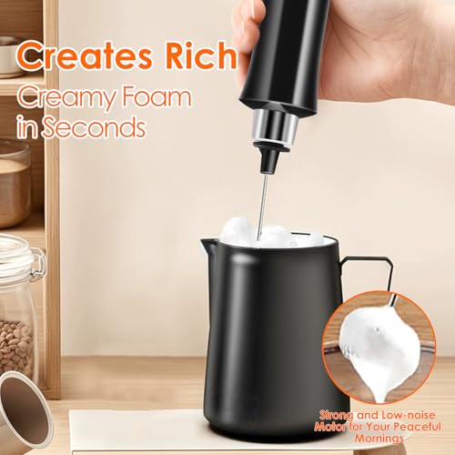 Styuanmmy Rechargeable Milk Frother, Black 3-Speed Electric Handheld Mixer