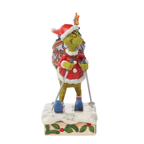 Christmas Grinch Figurine with Skiing & Toy Bag - Handcrafted Holiday Decor
