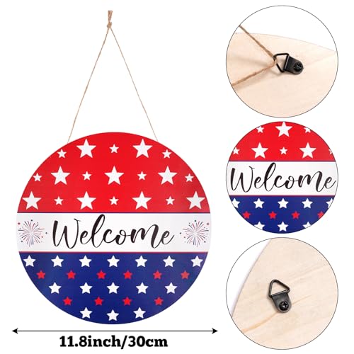 4th of July Patriotic Wooden Wreath for Front Door Decor