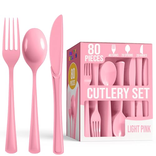 Party Solids Pink Plastic Cutlery Set - 80-Piece Disposable Utensils