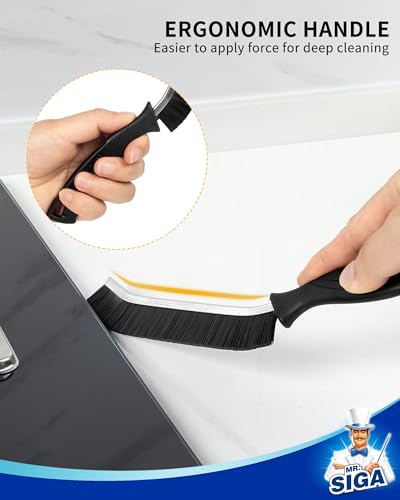 MR.SIGA Crevice & Grout Cleaning Brush Set - Tough Stiff Bristle Scrub Tools for Tight Spaces