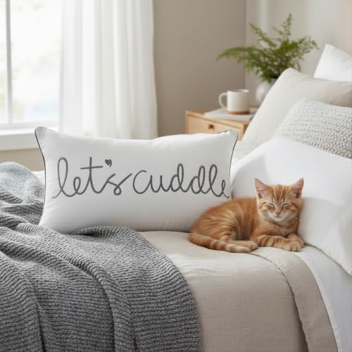 Let's Cuddle Decorative Lumbar Pillow Cover - 12x20 Inches Cotton