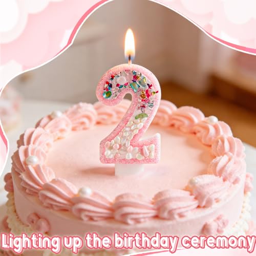 Pink Glitter Number 1 Birthday Candle for Girls - Cake Topper