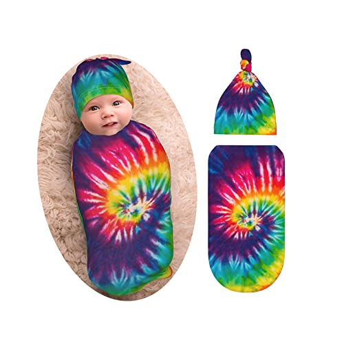 Osvbs Tie Dye Baby Swaddle Blanket and Matching Hat Set - Soft Newborn Gift