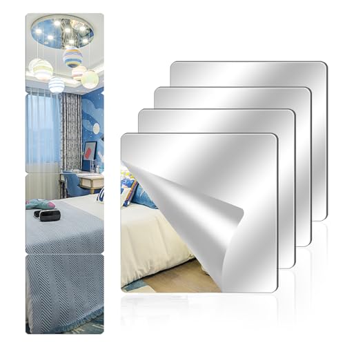 8" x 8" Acrylic Wall Mirrors - 4 Pack Self-Adhesive Decorative Tiles