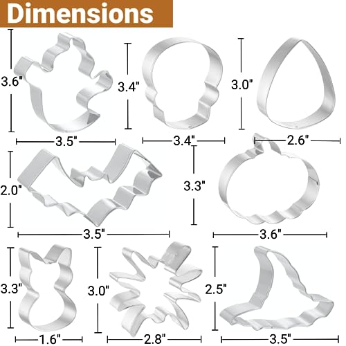 Halloween Cookie Cutters Set - 8 Stainless Steel Shapes (3-3.6")