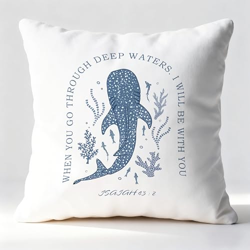 Whale Shark Christian Pillow Cover 18x18 - Coastal Flannel Decor