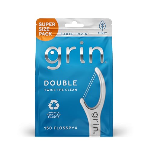 Grin Double Floss Picks, 150 Count, Mint Flavor, Recycled Plastic