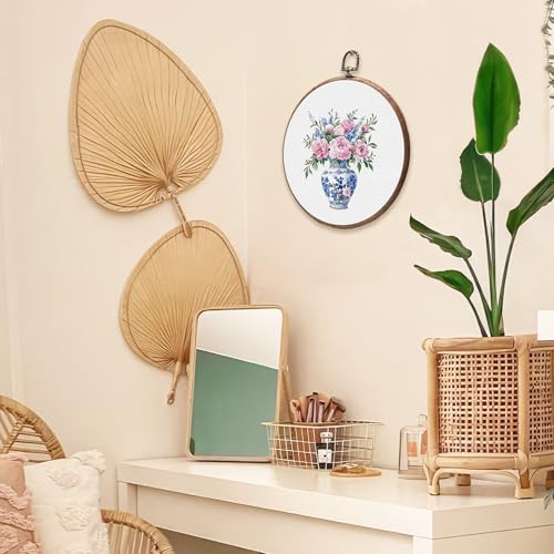 BCUANGD Blue and White Round Wall Art - Floral Canvas Decor 10"