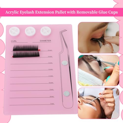Pink Eyelash Extension Holder with Magnetic Closure & Glue Cup Holes
