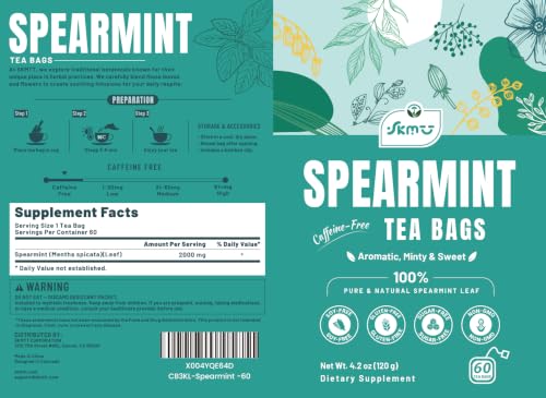 SKMTT Spearmint Tea Bags - 60 Count Caffeine-Free Herbal Tea