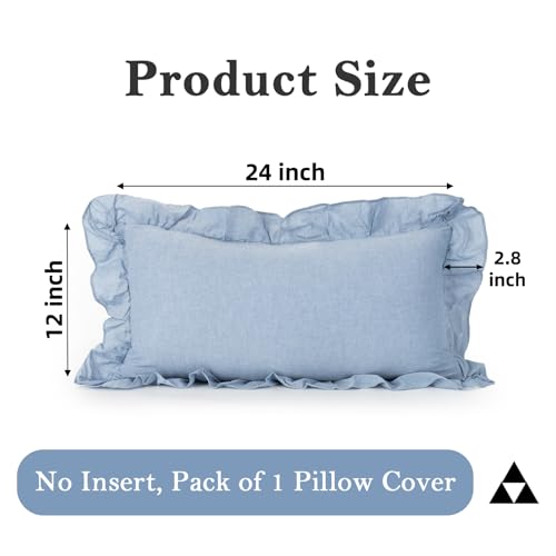 JoraLion Ruffled Lumbar Pillow Cover 12x24 - Light Blue