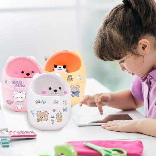 Kawaii Bear Desktop Trash Can - Pink Mini Countertop Wastebasket