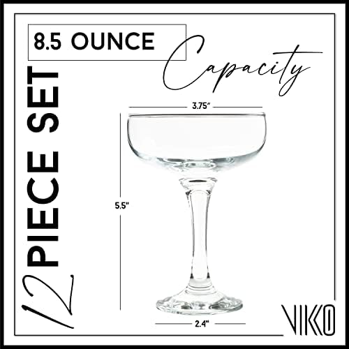Vikko Martini Glass Set of 12, Bulk Martini Glasses 8.5 Ounce, Coupe Glasses with Stem, Cosmopolitan Glasses for Martini, Vodka and Cocktails