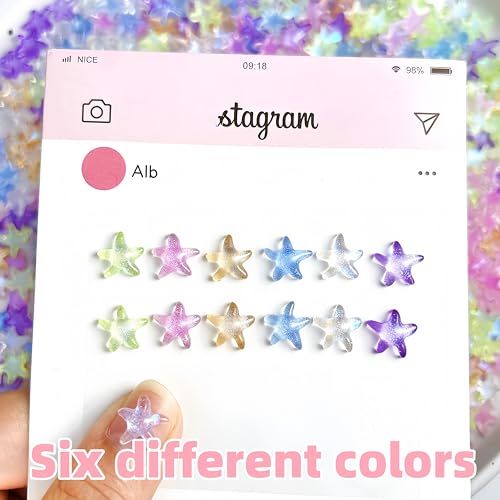 Starfish Nail Charms 200Pcs Colorful 3D Resin Beach Nail Gems for DIY