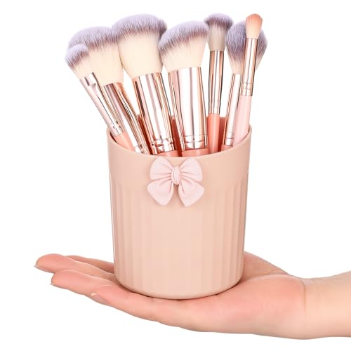 Exclaith Pink Wall-Mounted Makeup Brush Holder with Bow