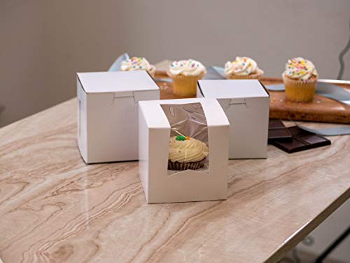 SCT White Window Bakery Boxes with Attached Flip Top, 4-Corner Beers Design, 8 x 8 x 2.5, White, Paper, 200/Carton