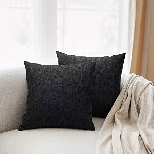 Black Throw Pillow Covers 18x18 - Set of 2 Solid Cushion Cases