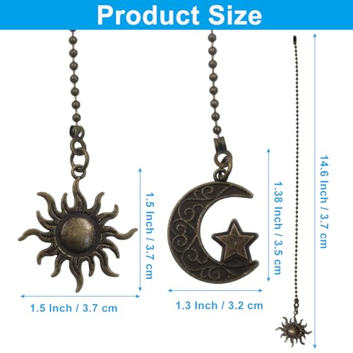 Cionyce 4 Pcs Ceiling Fan Pull Chain Set Copper Moon And Sun Extension