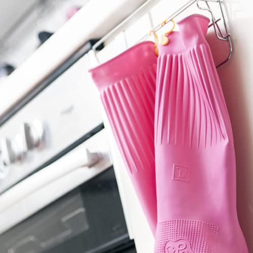 Myungjin Reusable Medium Rubber Gloves with Hang-Dry Hook - Non-Slip Cleaning