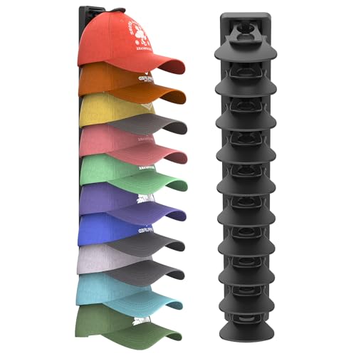 HeQe Hat Organizer for Baseball Caps - Adhesive Wall Rack, Black, 1 Pack