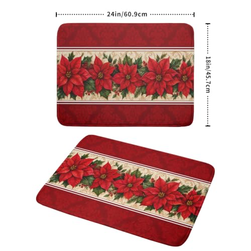 Christmas Red Flower Dish Drying Mat 18x24 Inch for Kitchen Counter - Foldable & Quick Dry
