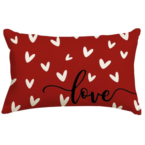 RABUSOFA Valentine's Day Decorative Pillow Cover - 12x20 Inch Red Heart