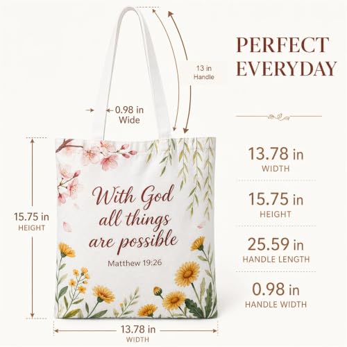 Christian Bible Verse Canvas Tote Bag - Faith Gift for Girls
