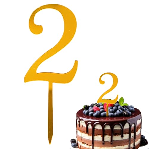 Gold Acrylic Number 2 Cake Topper - 3 Pack Birthday & Anniversary Decor