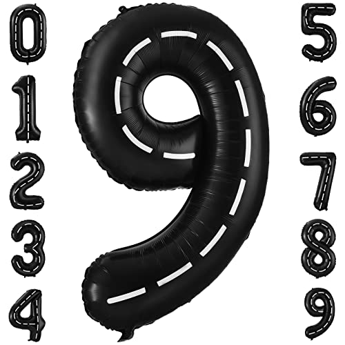 40 Inch Black Number 9 Race Car Balloon for Birthday Parties