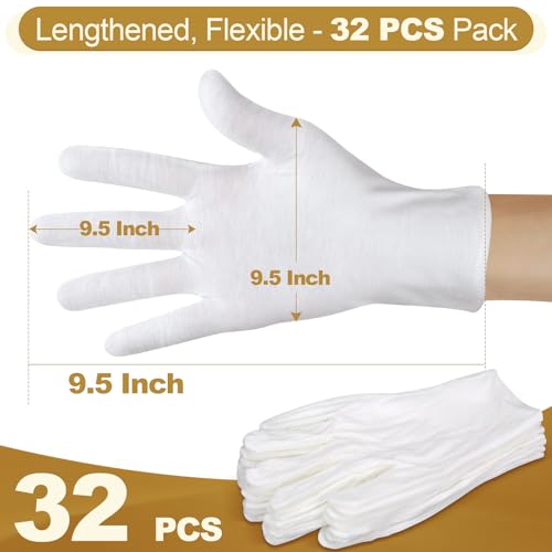 FOTKYXH 32PCS Thin White Cotton Gloves for Dry Hands Eczema Overnight Spa