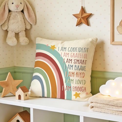 Inspirational Rainbow Throw Pillow Cover 18x18 - Boho Decor