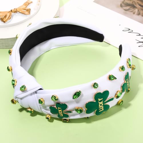 St. Patrick's Day Green Shamrock Rhinestone Knotted Headband