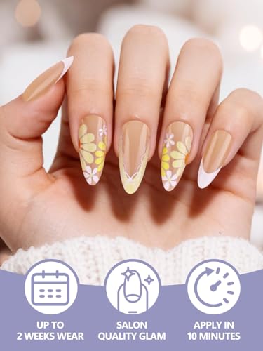 EBANKU Floral Press on Nails 72 Pcs Short False Nails Kit